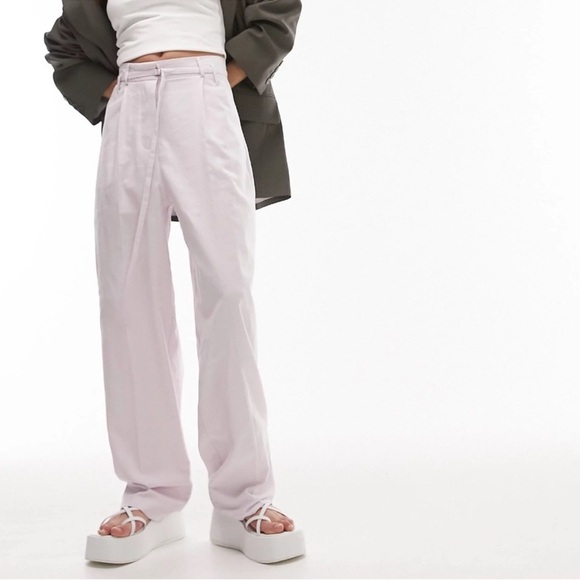 Topshop linen-blend tapered pants in lilac Size 6 pockets high-waisted - Picture 2 of 4